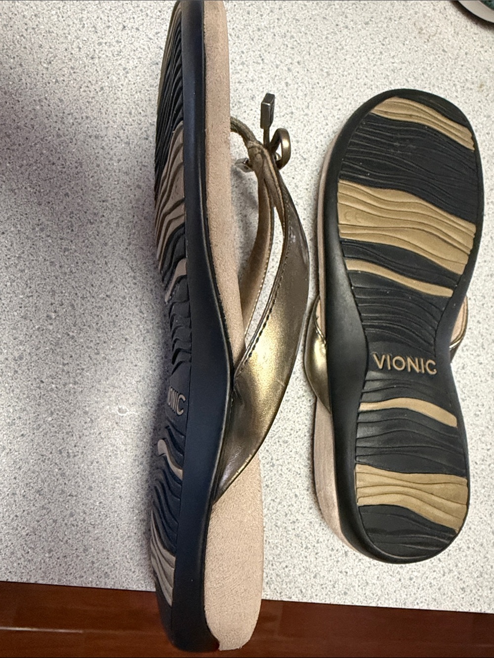 Vionic Metallic Bronze Bow Thong Sandals - Picture 3 of 5